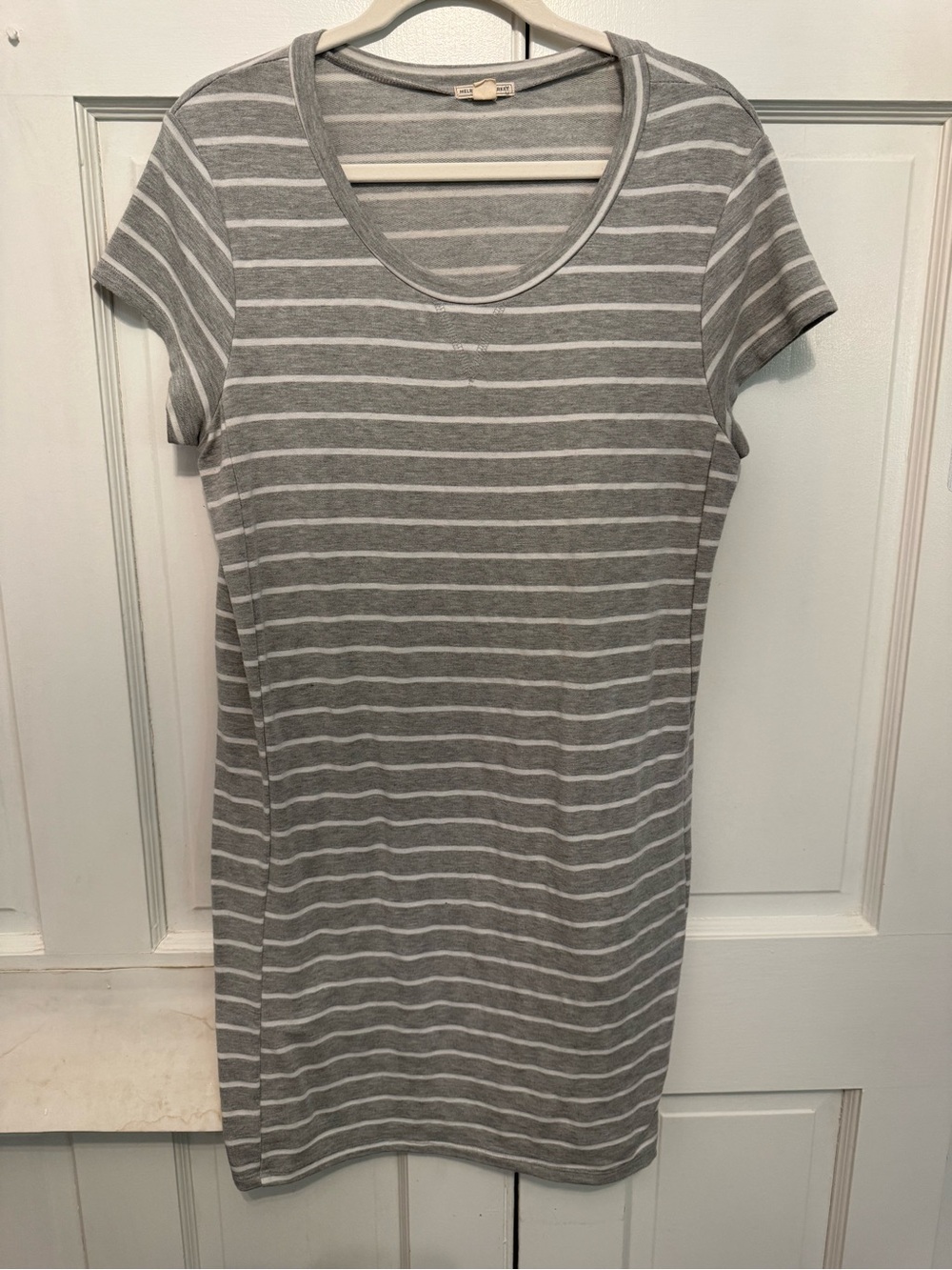 Melrose and Market Gray and White Striped Short Sleeve T-Shirt Dress